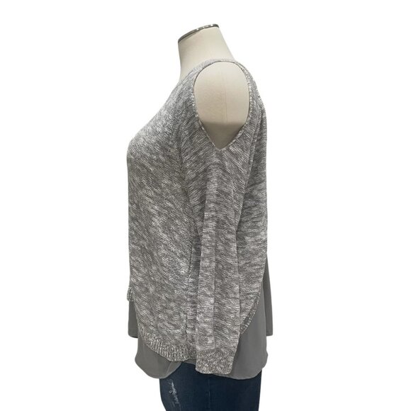 Torrid Cold Shoulder Sweater Plus Size 2 Layered Chiffon Hem Lightweight Knit - Picture 7 of 9